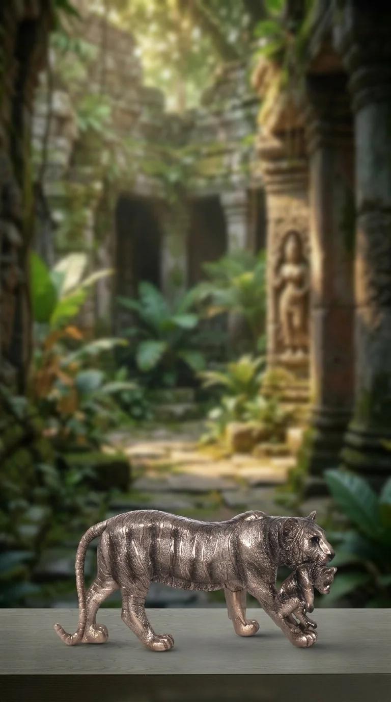 MH Decors Elegant Polyresin Lioness with Cub Showpiece for Home and Office Decor