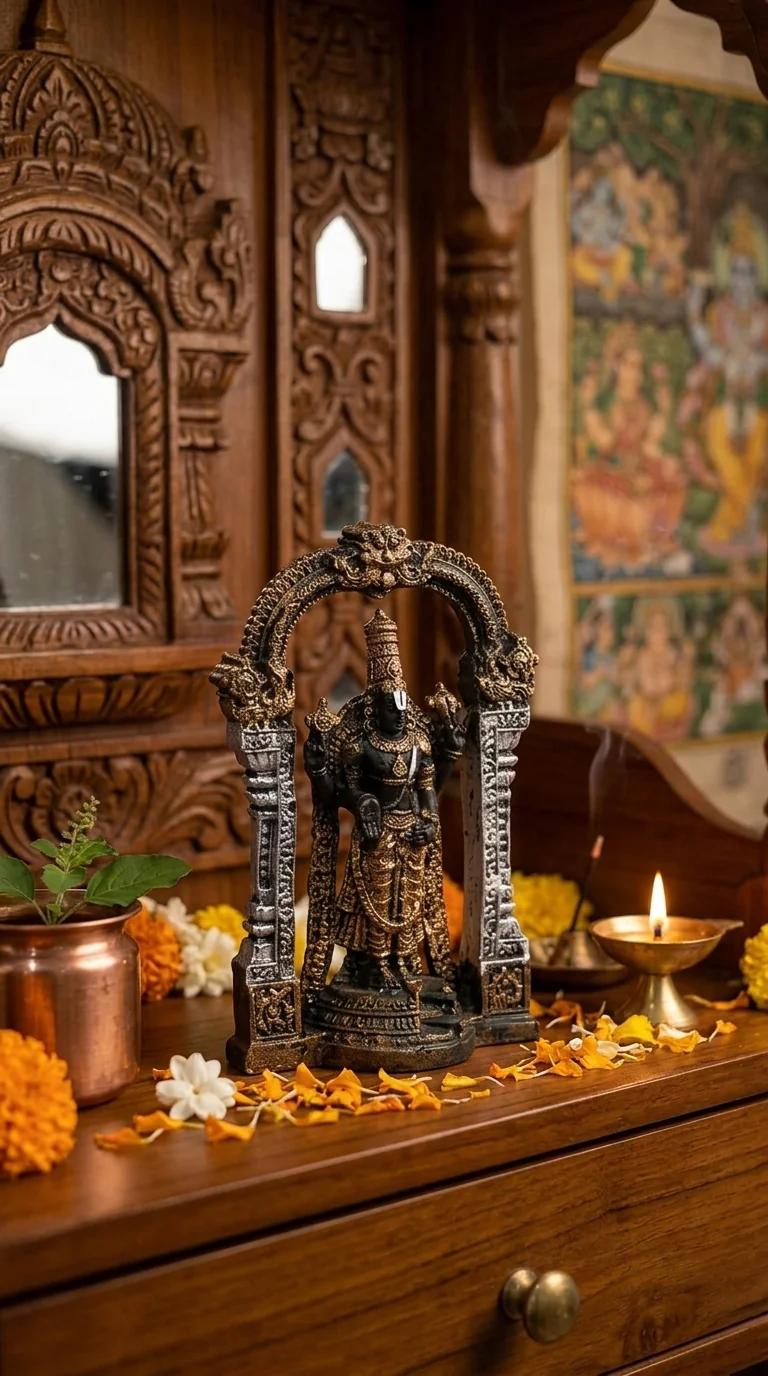 MH Decors Elegant Tirupati Balaji Showpiece with Arch for Home and Temple Decor