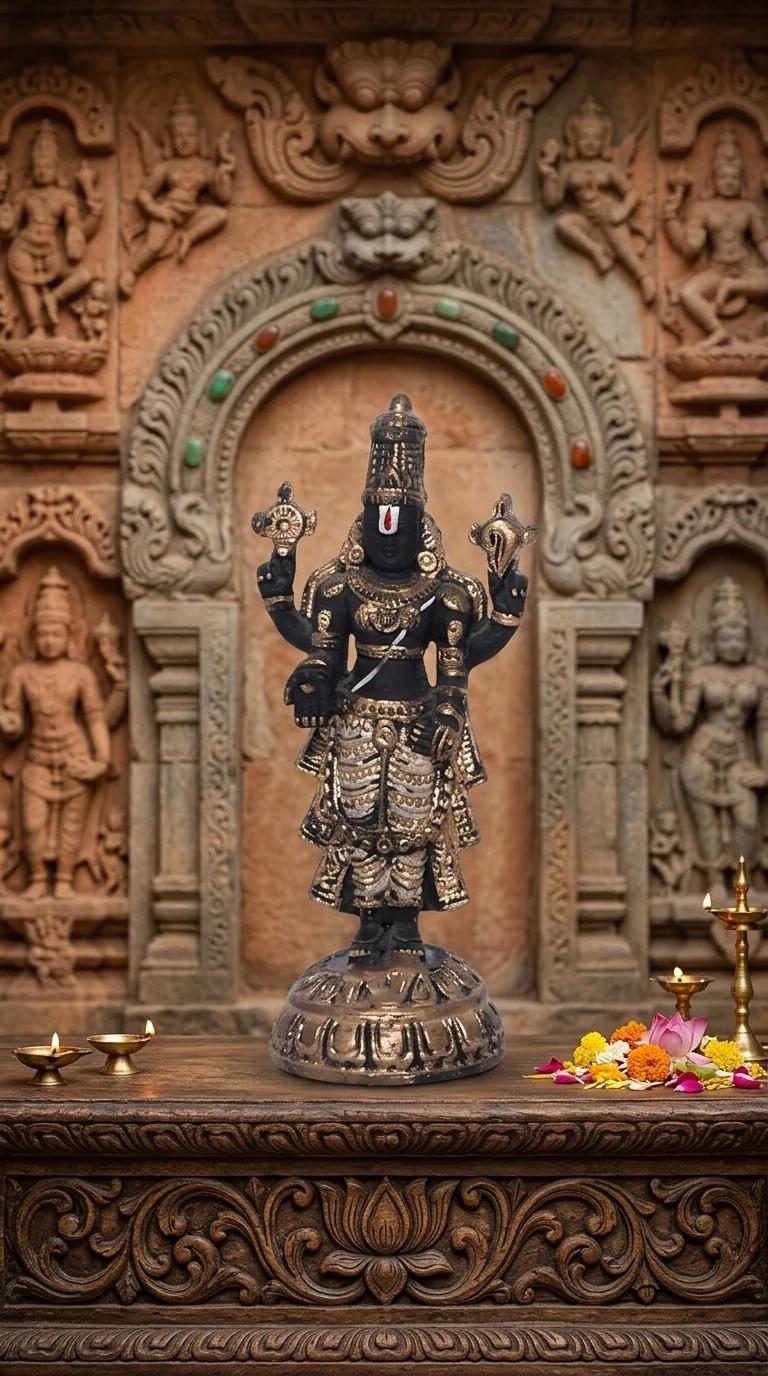 MH Decors Elegant Gold Finish Venkateswara Swamy Figurine for Home, Car, and Office