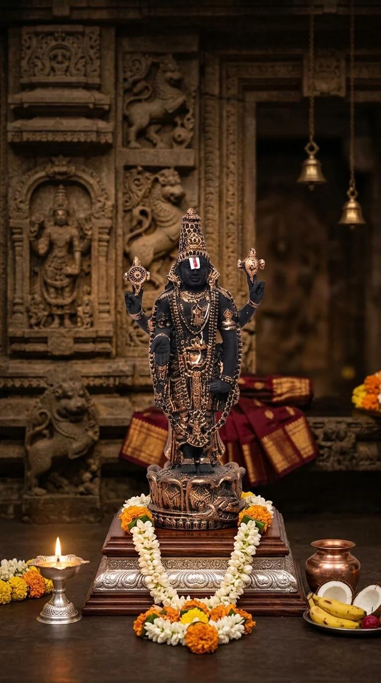 MH Decors Elegant Gold Plated Balaji Showpiece for Home, Temple, and Gifting