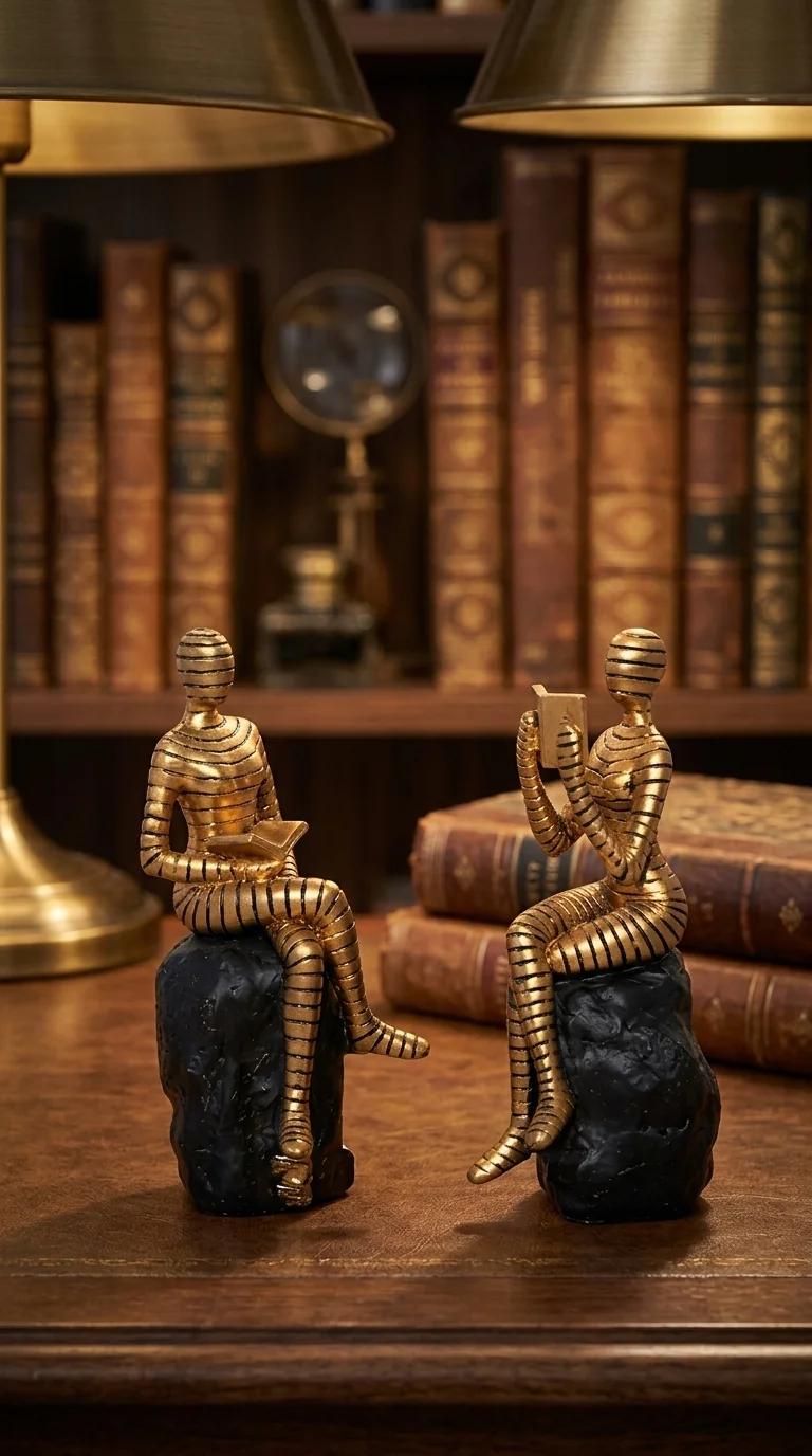 MH Decors Elegant Seated on Rock Reading Statue for Home, Office, and Center Table