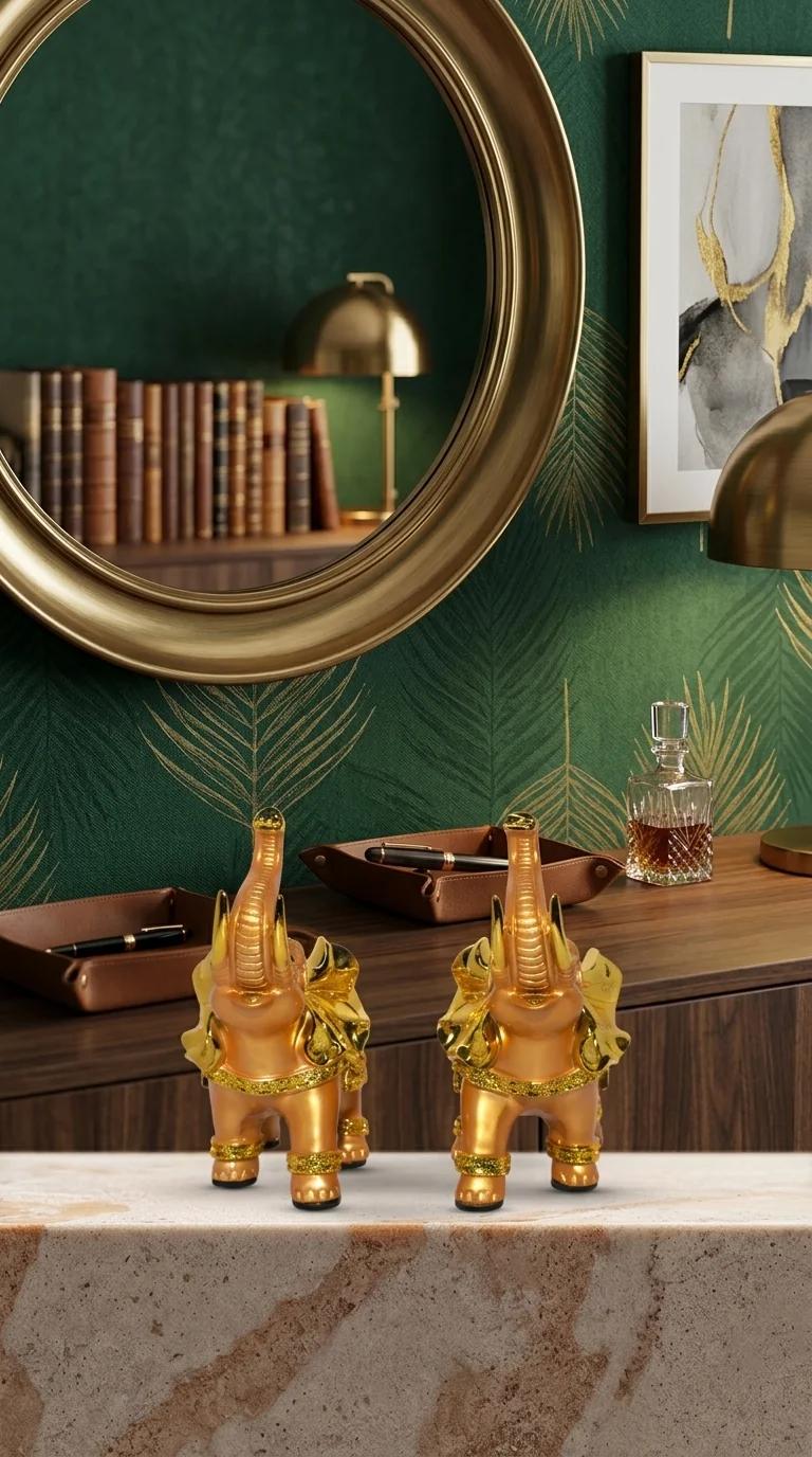 MH Decors Elegant Elephant Pair Statue for Tabletop and Home Decor