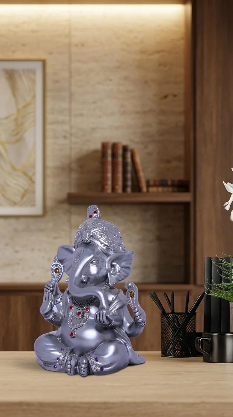 MH Decors Premium Silver Plated Ganesha Sculpture for Home, Office, and Pooja