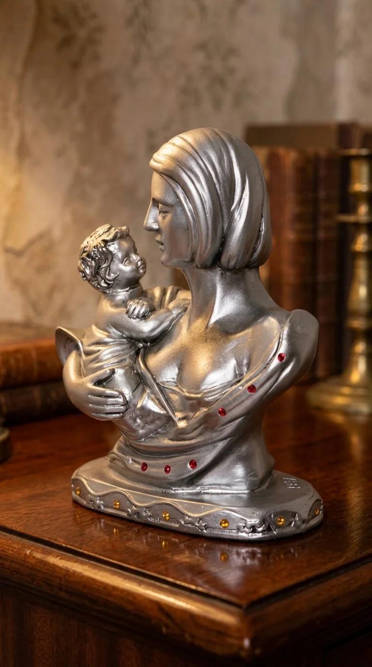 MH Decors Elegant Silver Mother and Child Statue for Office, Home, and Gifting