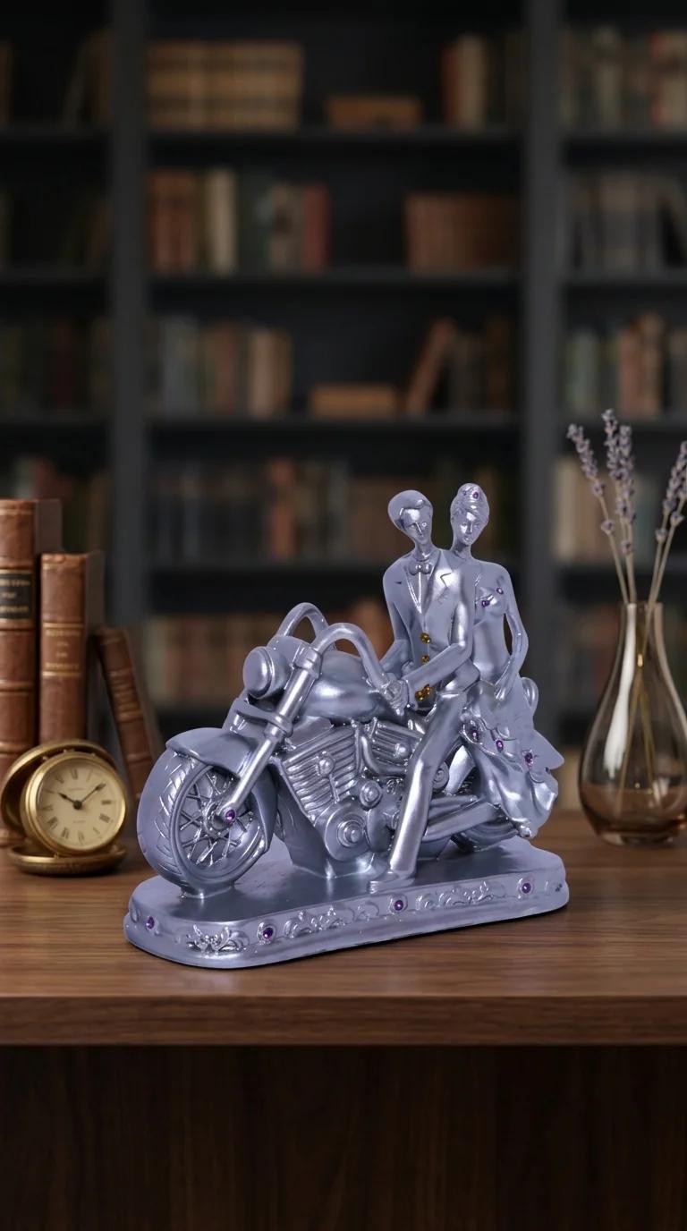 MH Decors Elegant Bike Riding Couple Figurine for Tabletop, Home, and Office