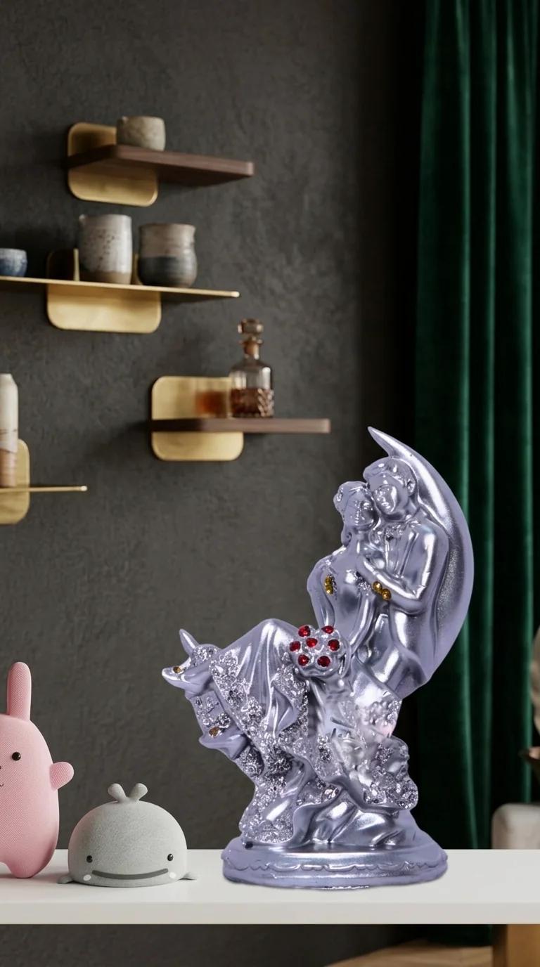 MH Decors Decorative Silver Plated Lovers Figurine for Tabletop and Living Room Display