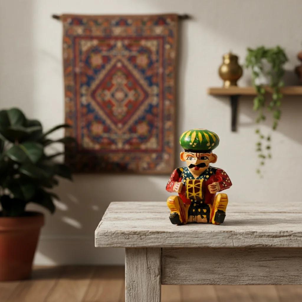 VPH Gift Store Kondapalli Wooden Rajasthani Musician Figurines Set of 6 Handcrafted Decor