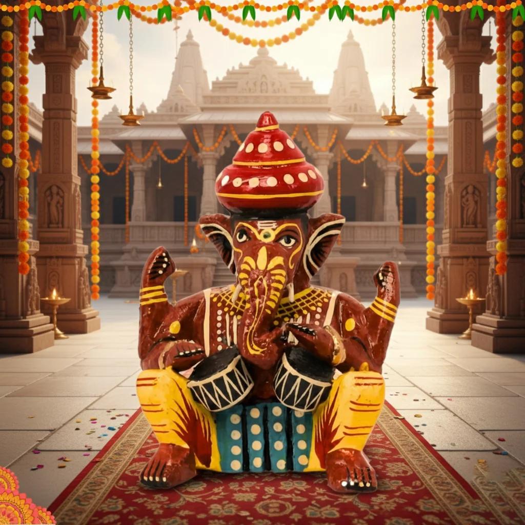 VPH Gift Store Wooden Ganesha Musician Dolls Kondapalli Handmade Set of 6