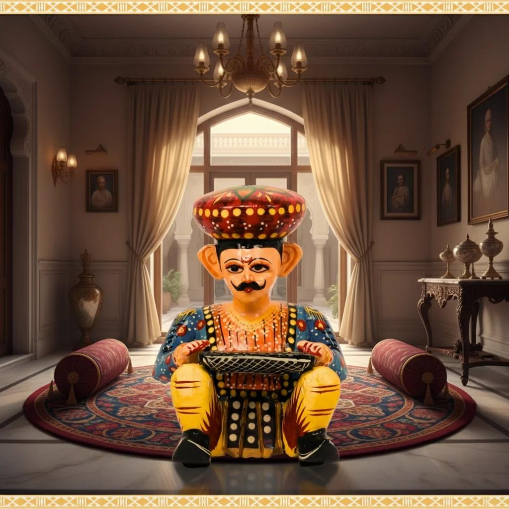 VPH Gift Store Kondapalli Wooden Jaipur Musician Bawla Multi Colour Handcrafted Set of 6 Decor