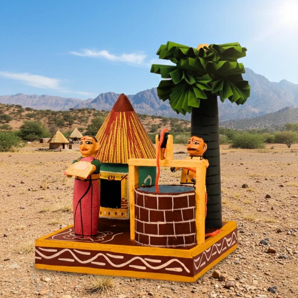 VPH Gift Store Kondapalli Wooden Village Hut with Well Handcrafted Traditional Home Decor