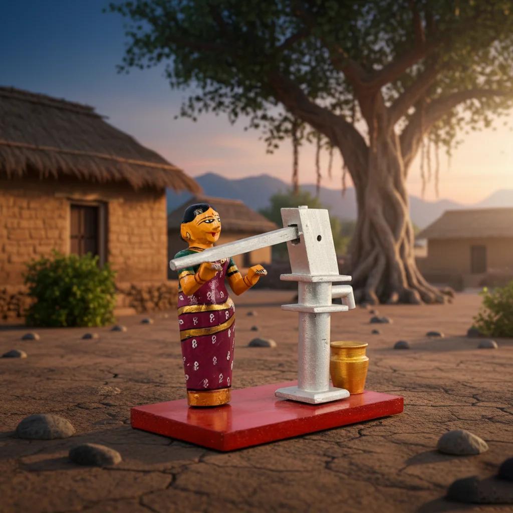 VPH Gift Store Kondapalli Wooden Village Women with Hand Pump Traditional Handcrafted Decor