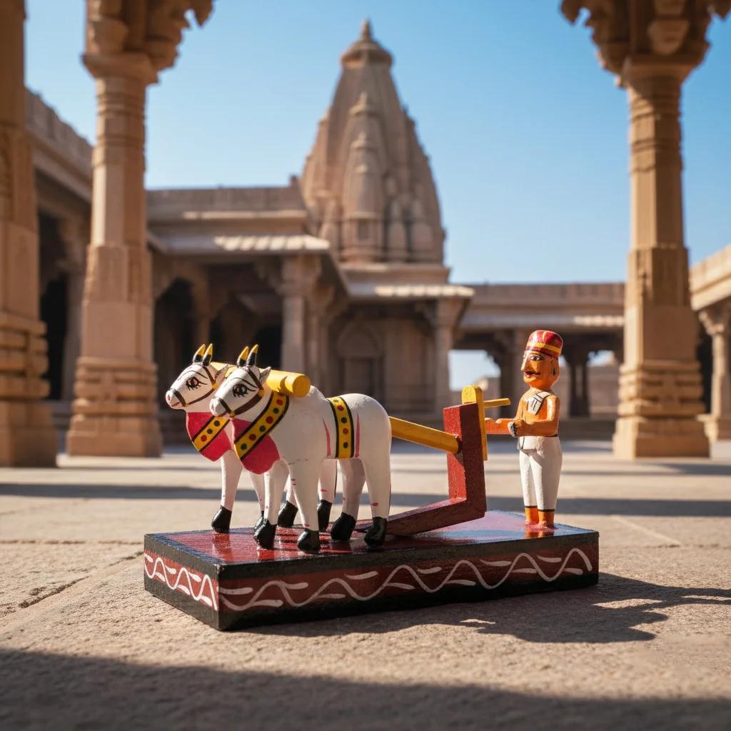 VPH Gift Store Kondapalli Wooden Farming Scene Toy with Bulls Handcrafted Home Decor