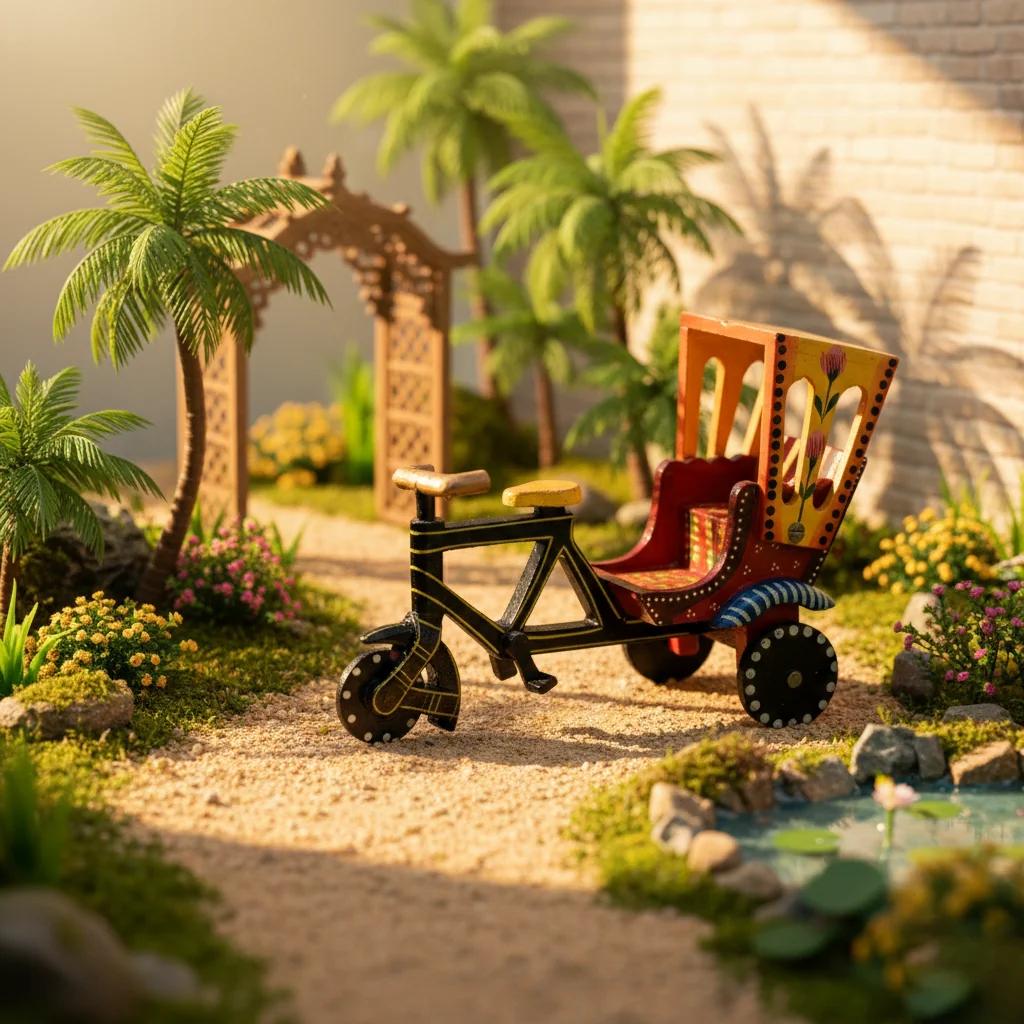VPH Gift Store Kondapalli Wooden Tricycle Rickshaw Hand Painted Toy for Children and Home Decor
