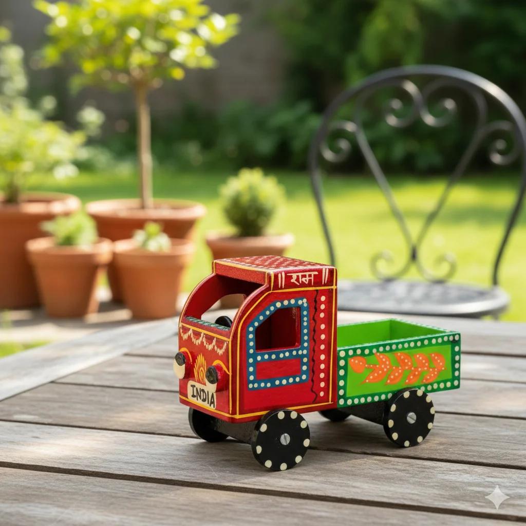 VPH Gift Store Handmade Kondapalli Wooden Truck Toy Push and Pull for Home Decoration