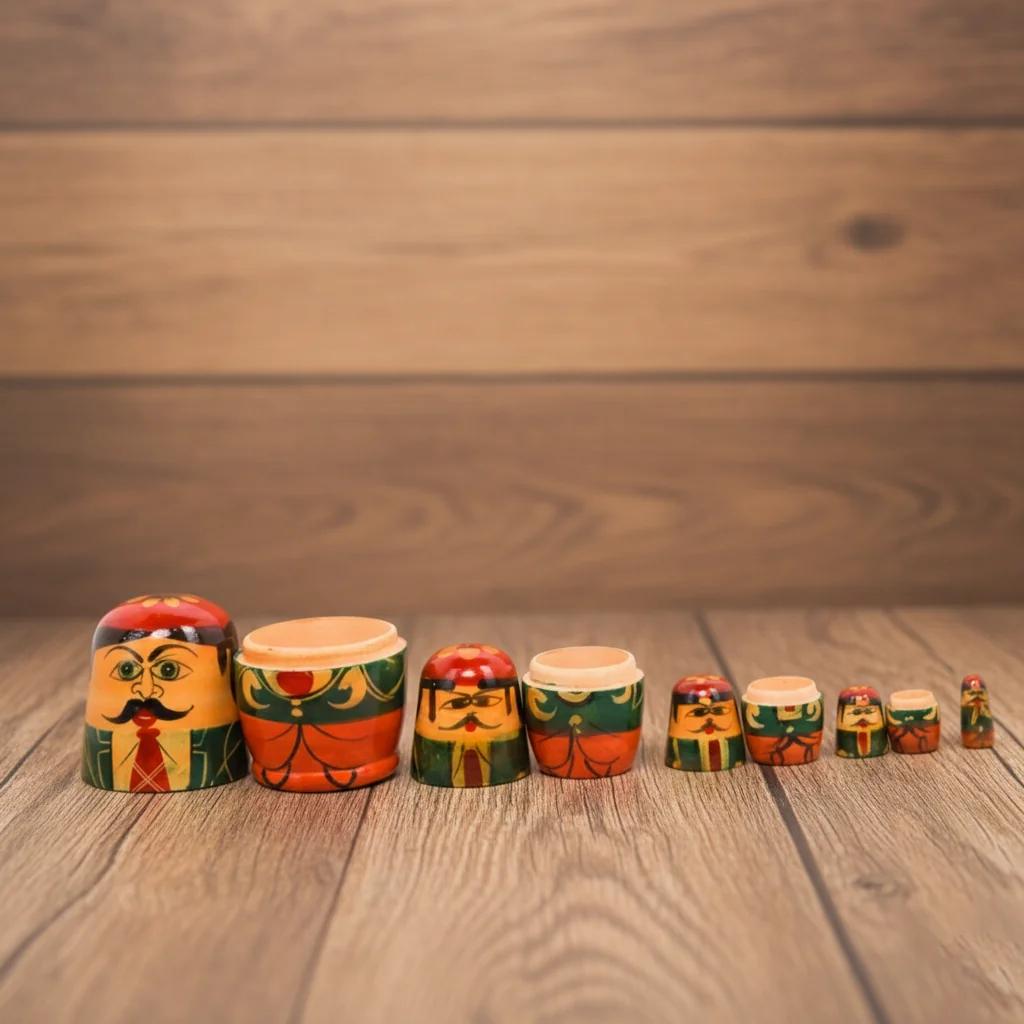 VPH Gift Store Kondapalli Wooden Hand Painted Men Nesting Dolls Set of 5 Decorative Figurines