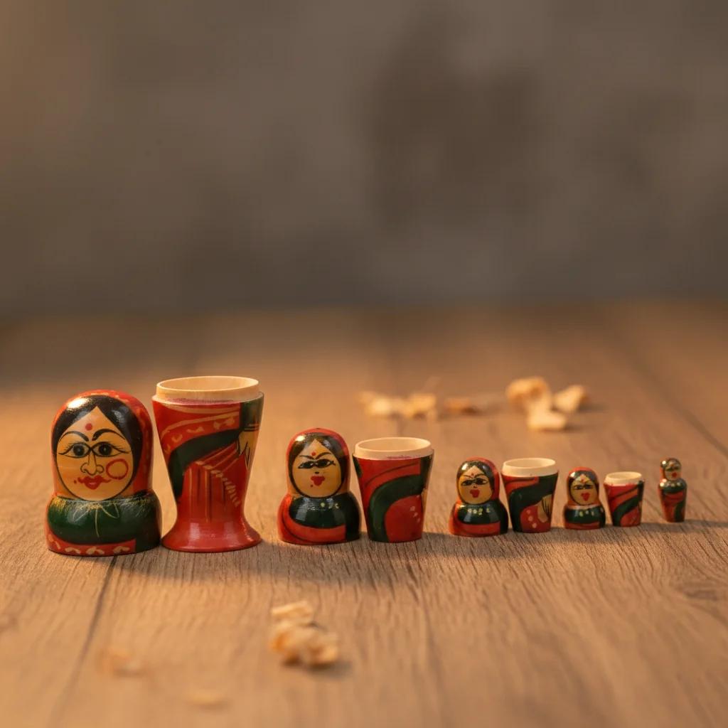 VPH Gift Store Kondapalli Wooden Hand Painted Women Nesting Dolls Set of 5 Decorative Figurines