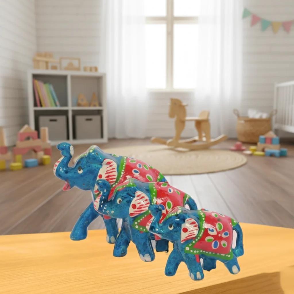 VPH Gift Store Handmade Kondapalli Elephant Figurines Set of 3 Table Decoration