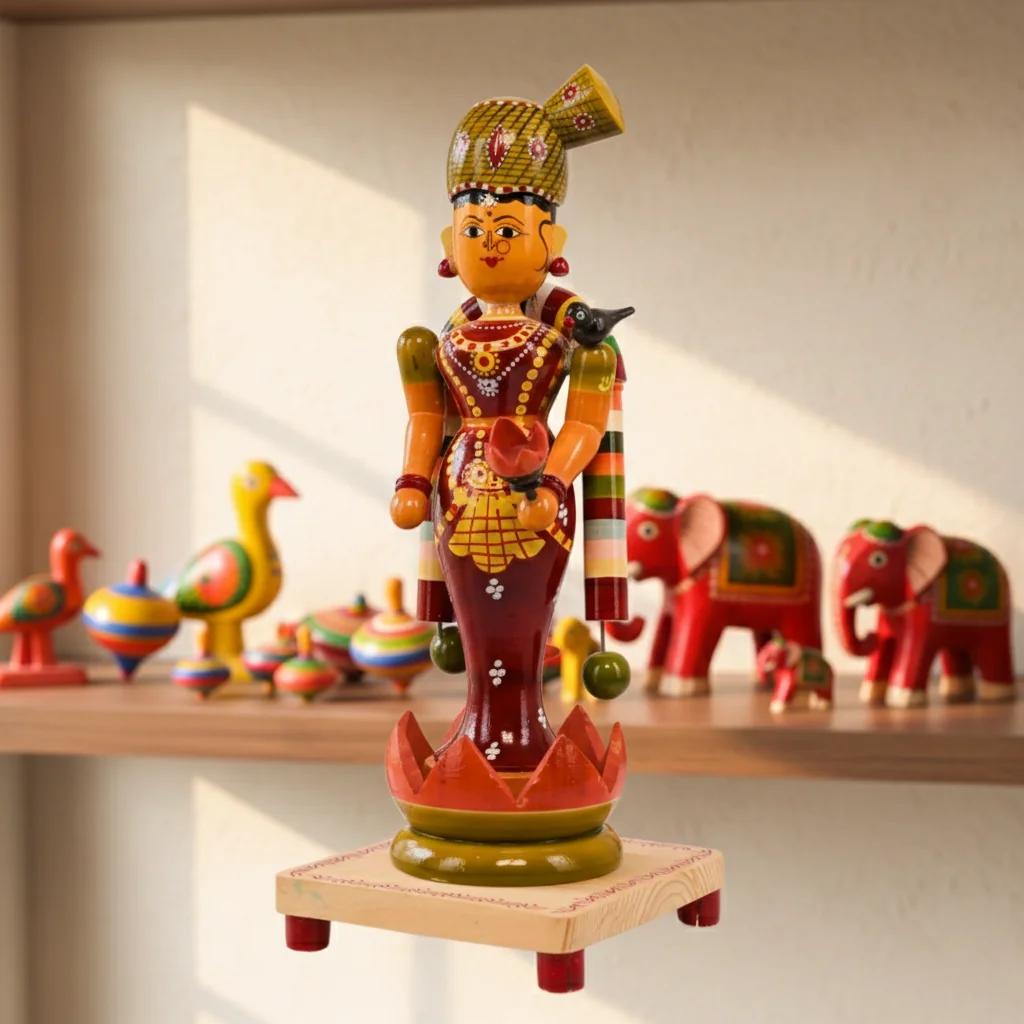 VPH Gift Store Kondapalli Wooden Goddess Goda Devi Decorative Showpiece for Home