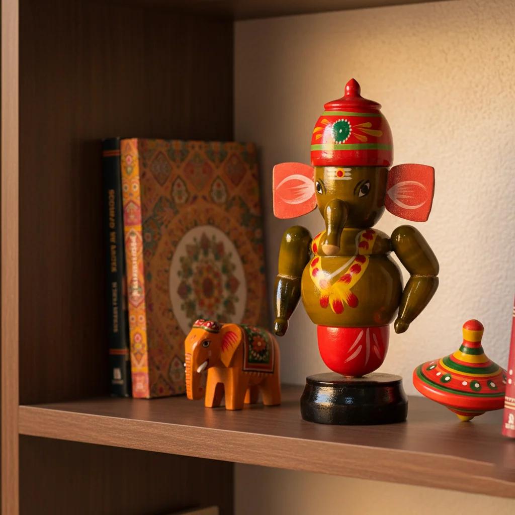 VPH Gift Store Wooden Ganesha Idol Kondapalli Handmade for Car Dashboard and Home Display