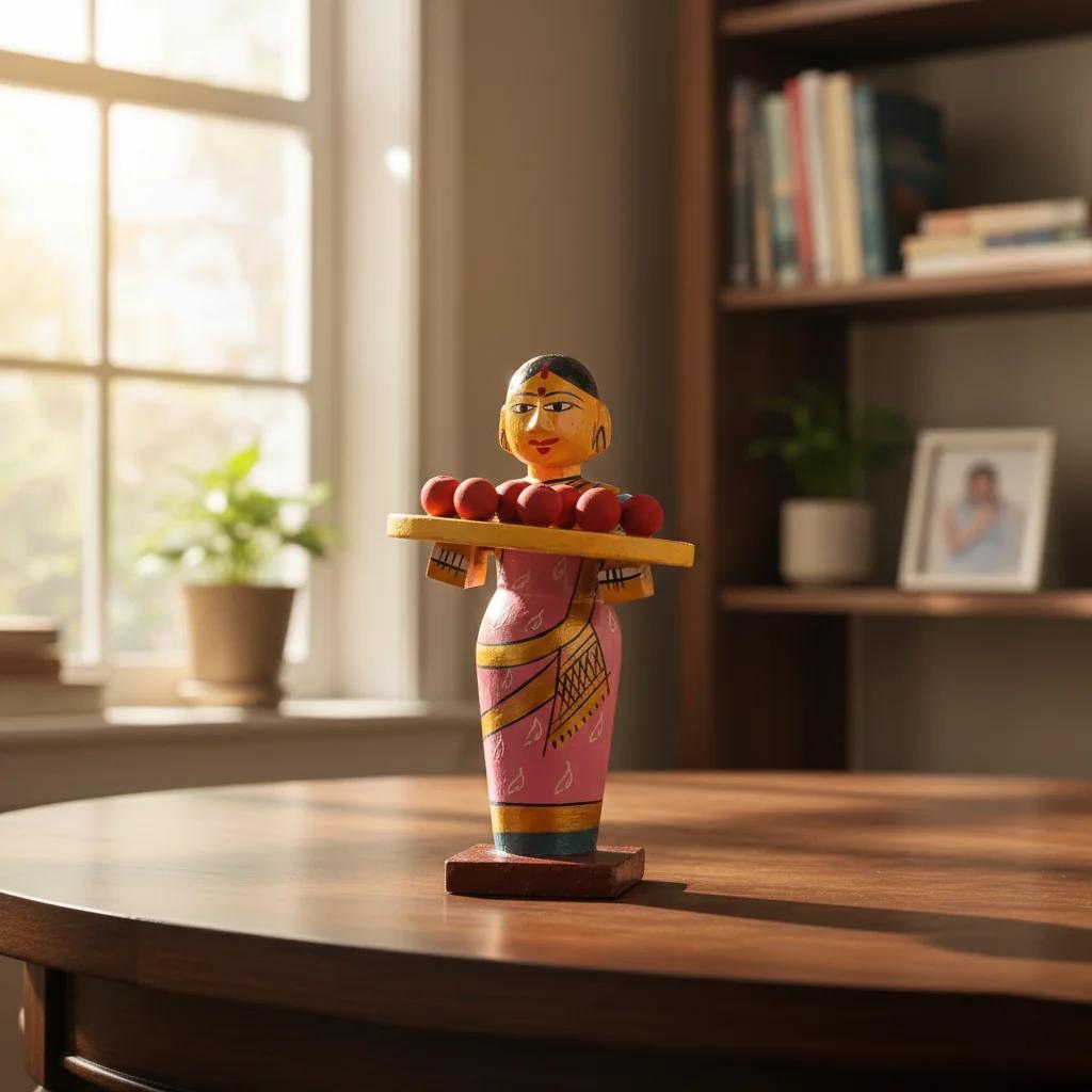 MH Decors Handcrafted Kondapalli Wooden Bommalu Village Ladies Set for Home Decoration