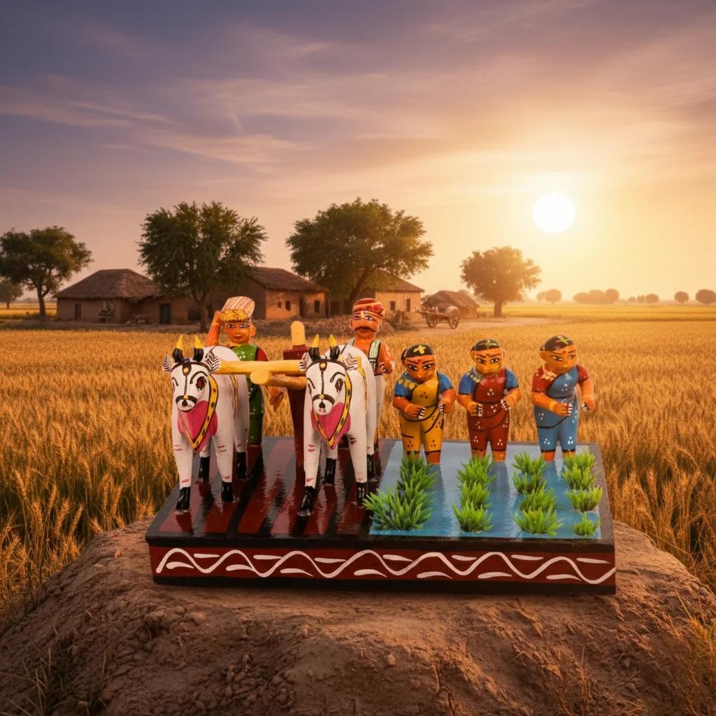 MH Decors Kondapalli Wooden Traditional Farming Handcrafted Decorative Figurine