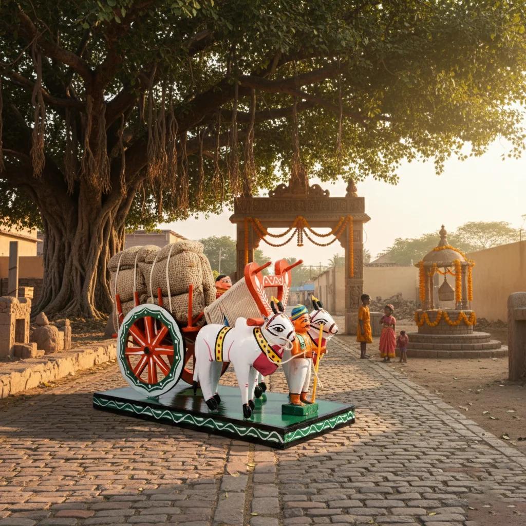 MH Decors Kondapalli Wooden Medium Bullock Cart Multi-Colour Handcrafted Decorative Piece