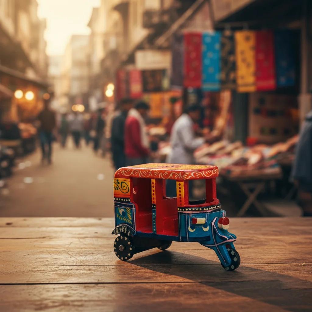 MH Decors Handcrafted Kondapalli Wooden Auto Rickshaw Toy Decorative Showpiece