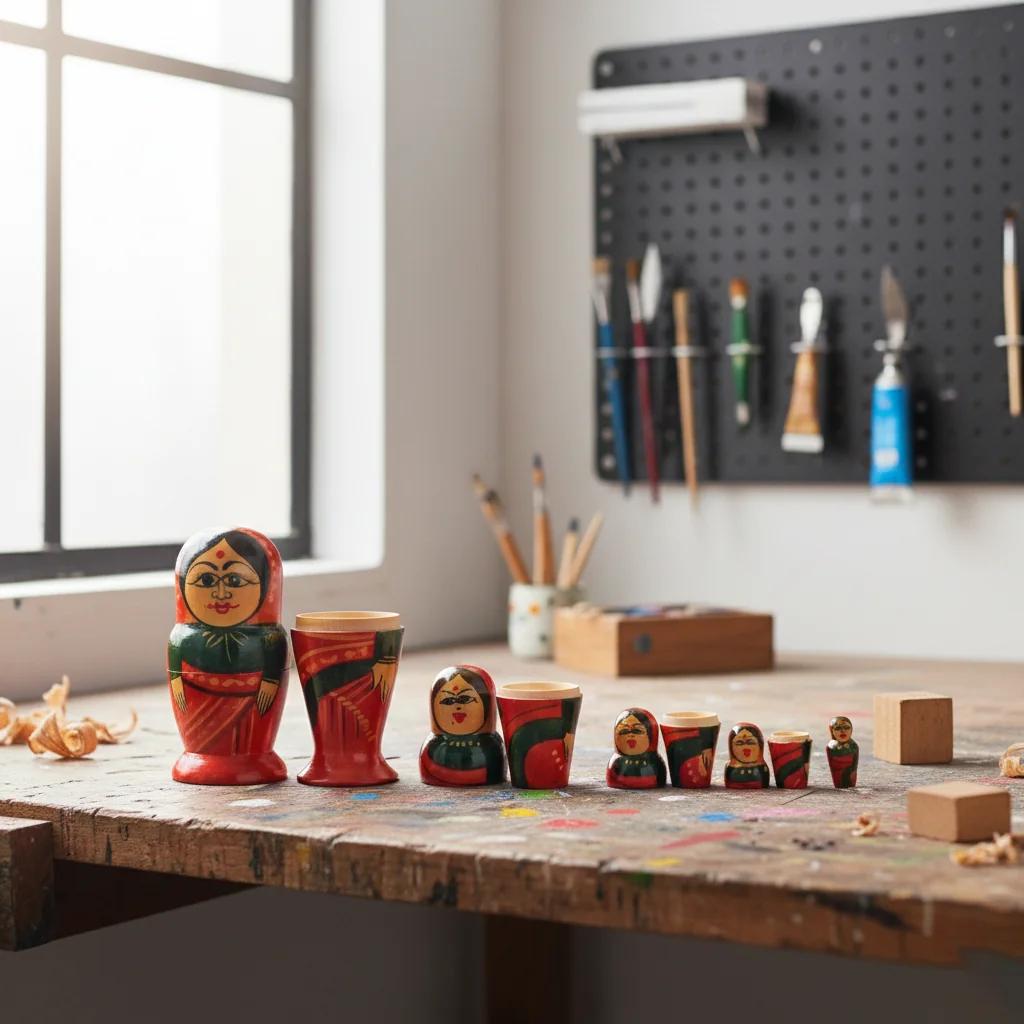 MH Decors Hand Painted Kondapalli Wooden Women Matryoshka Nesting Dolls Set for Living Room