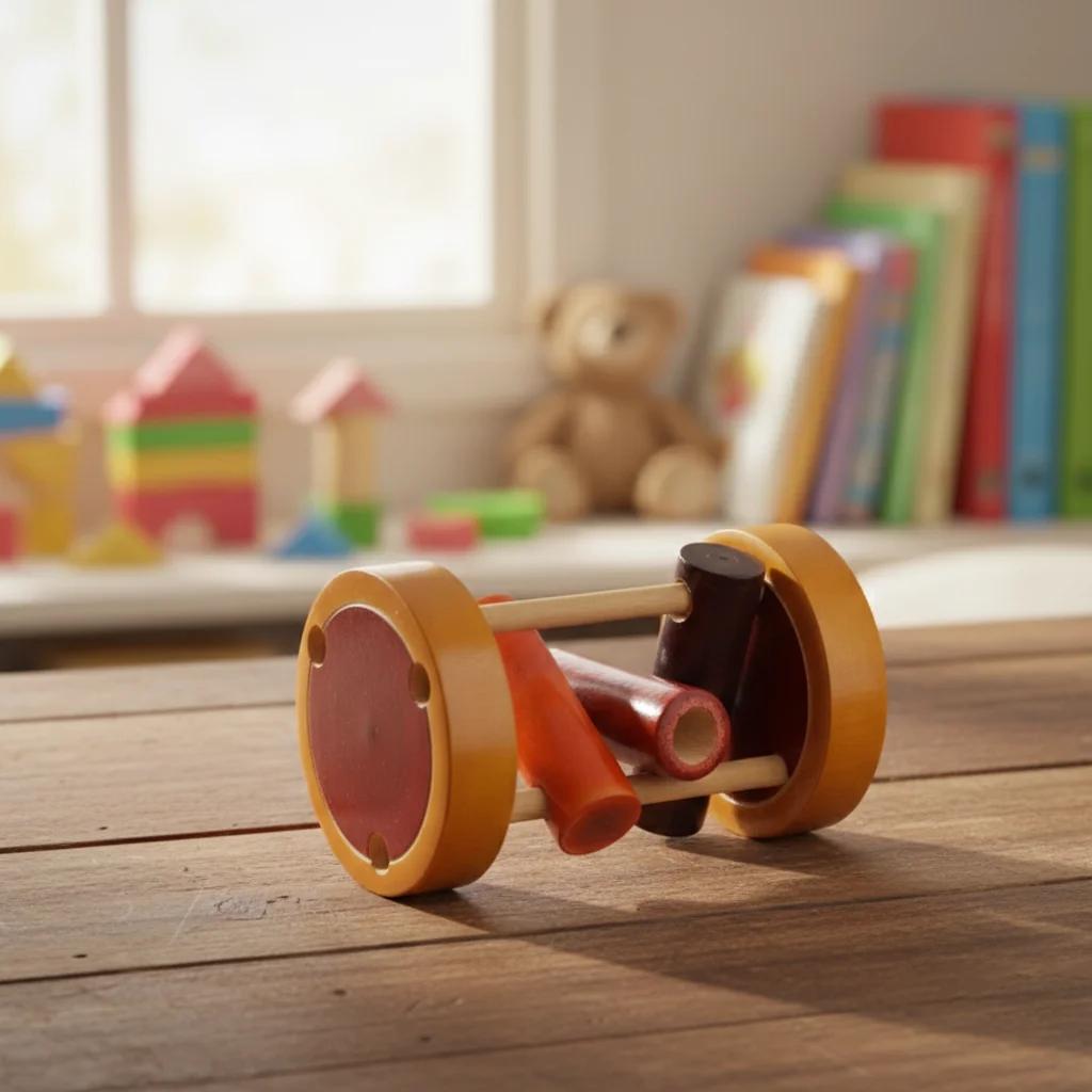 MH Decors Handcrafted Kondapalli Wooden Rolling Rattle Toy for Babies and Living Room