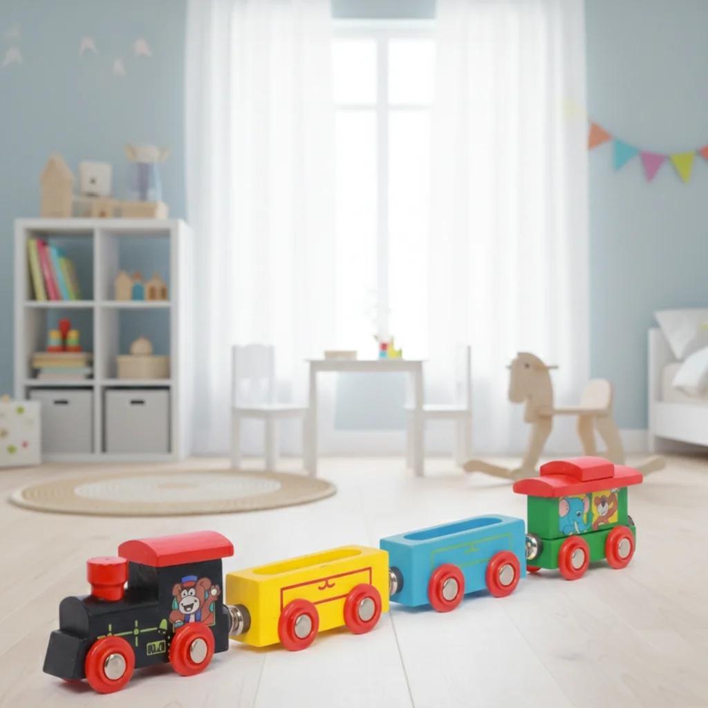 MH Decors Handcrafted Kondapalli Wooden Magnetic Train Toy Set for Kids and Home