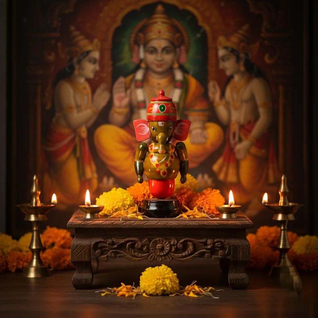 MH Decors Wooden Ganesha Idol Kondapalli Handmade for Car and Home Display