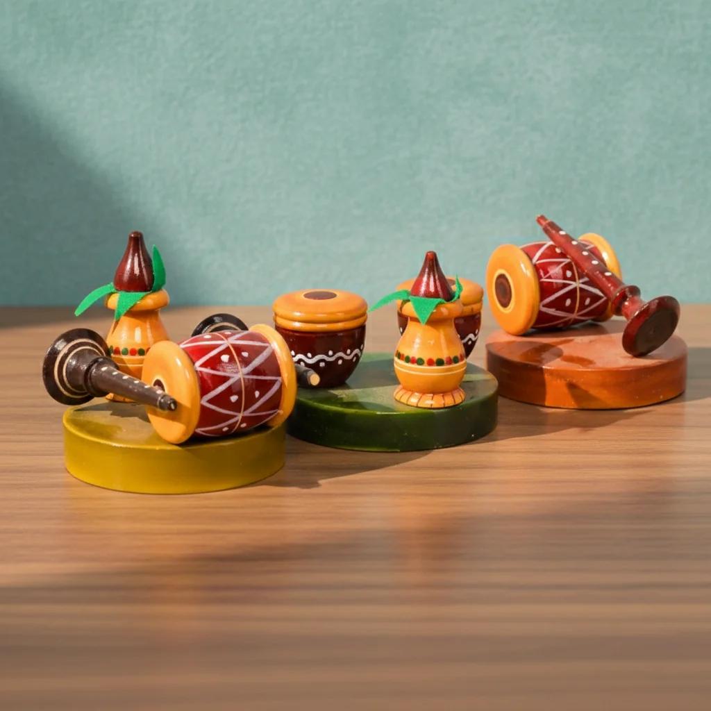 MH Decors Wooden Sannai Pelli Melam Musical Set Kondapalli Handmade Decorative Figurine