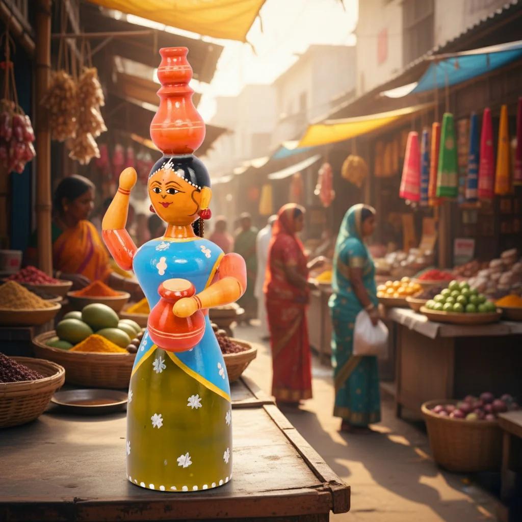 MH Decors Handcrafted Kondapalli Wooden Rajasthan Lady Showpiece for Living Room