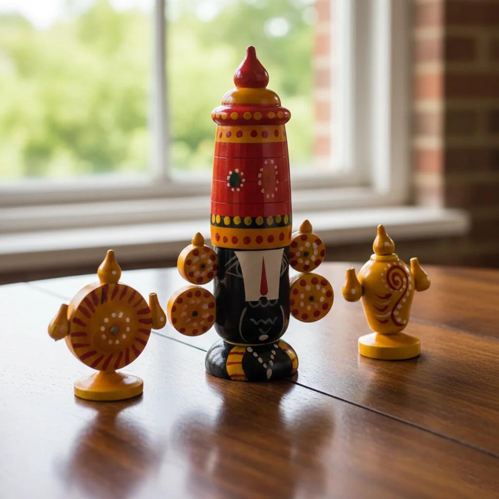 VPH Gift Store Kondapalli Wooden Lord Balaji with Shanku Charka Decorative Showpiece