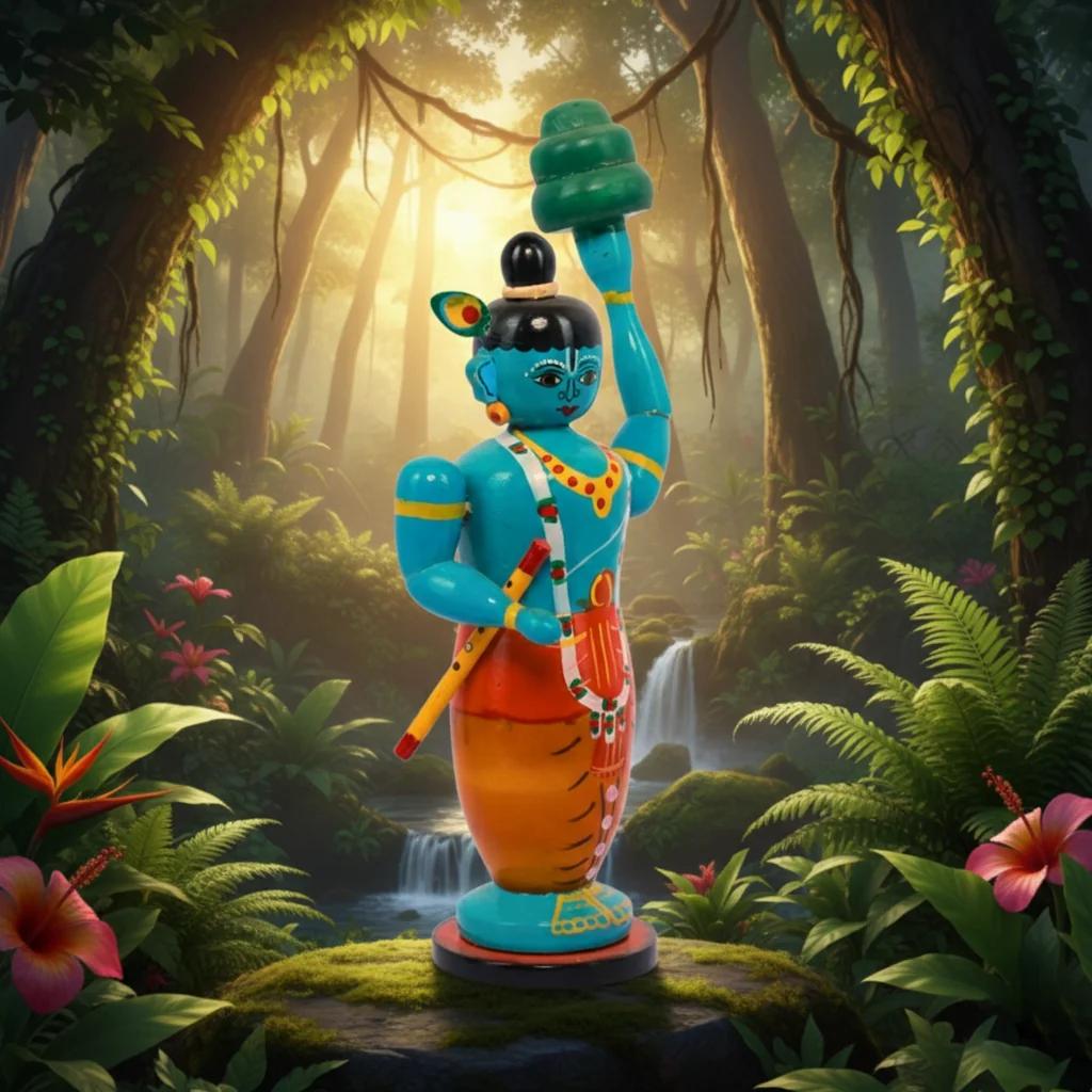 VPH Gift Store Kondapalli Wooden Lord Krishna with Govardhan Hill Decorative Idol