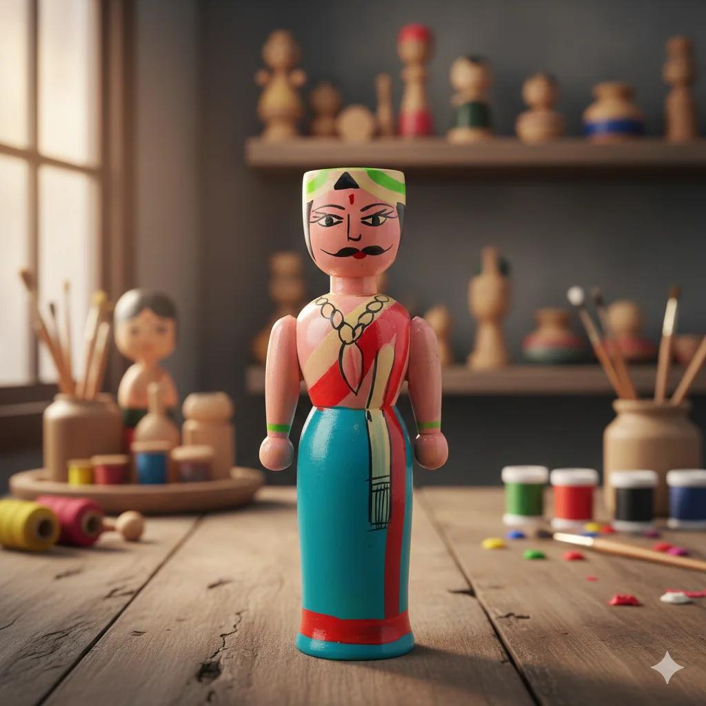 VPH Gift Store Kondapalli Wooden Raja Rani Doll Set Handcrafted for Home Decoration