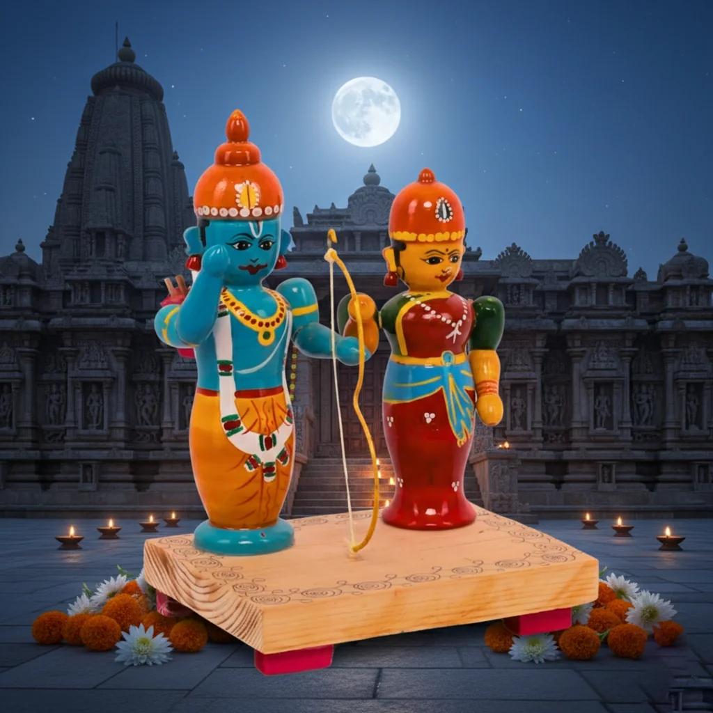 VPH Gift Store Kondapalli Wooden Rama and Sita Doll Set for Living Room Decoration