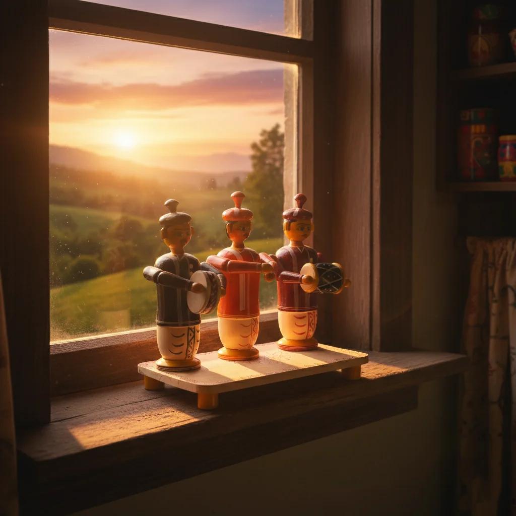 VPH Gift Store Kondapalli Wooden Musical Band Figurine Set 3 People Handcrafted Home Decoration