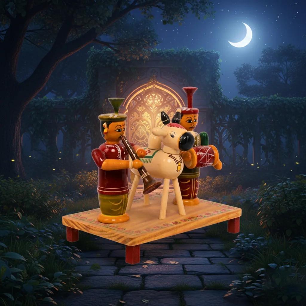 VPH Gift Store Kondapalli Wooden Sankranthi Gangireddhu Melam Decorative Figurine Set