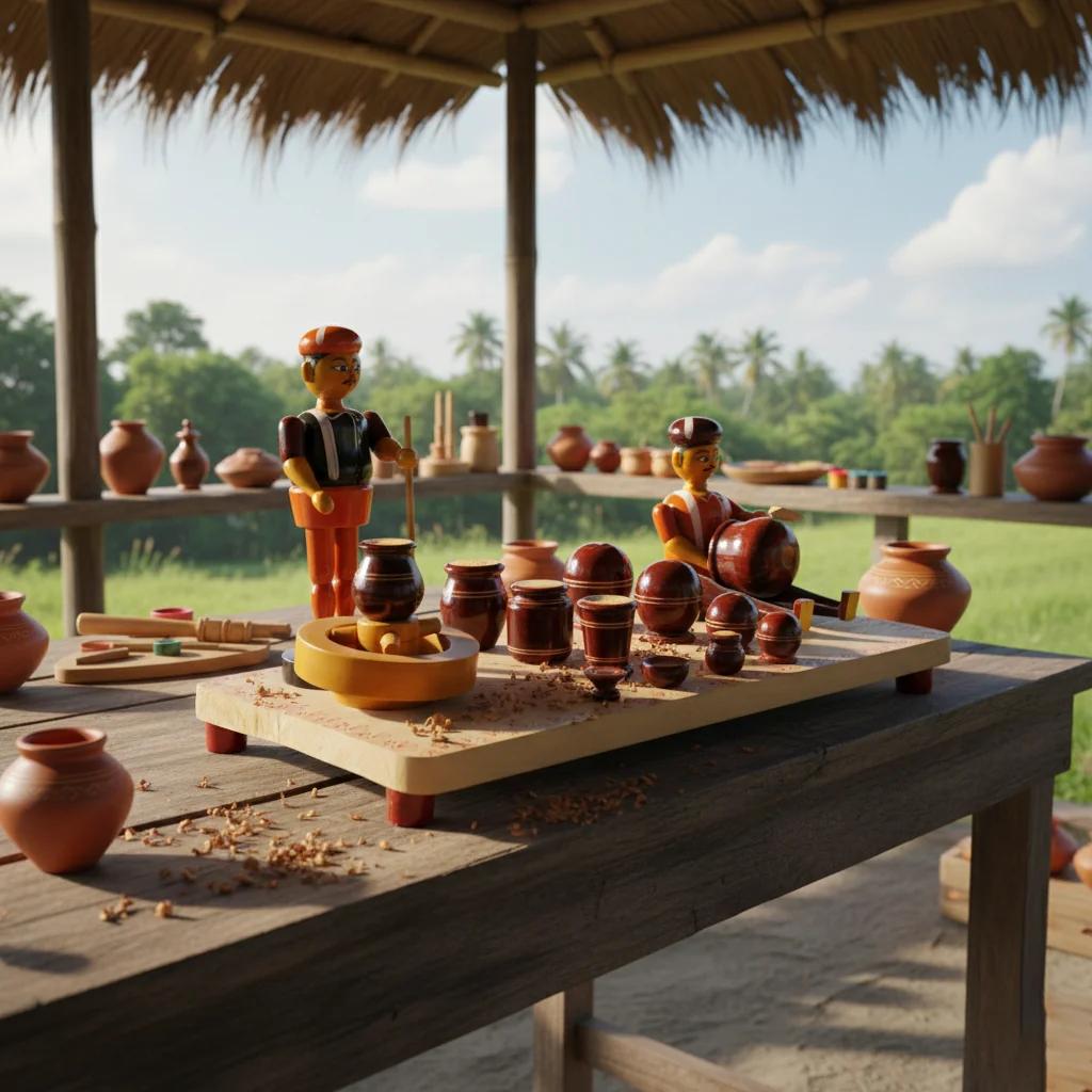 VPH Gift Store Wooden Traditional Pot Making Men Kondapalli Handcrafted Figurine