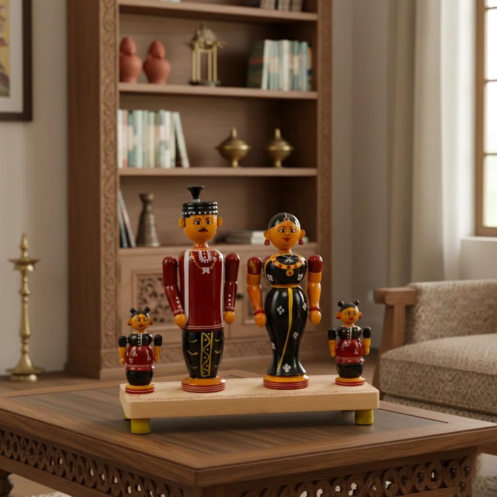 VPH Gift Store Handmade Kondapalli Wooden Family Toys Decorative Showpiece for Home