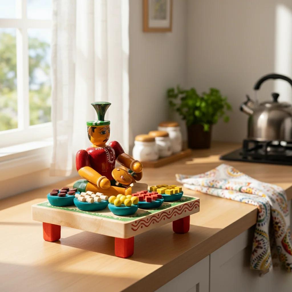 VPH Gift Store Kondapalli Wooden Village Sweet Seller Man Handcrafted Figurine for Home