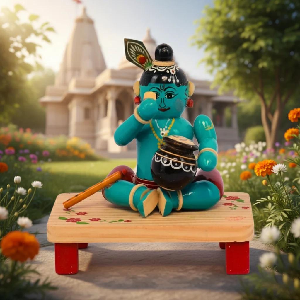 VPH Gift Store Kondapalli Wooden Little Krishna Decorative Figurine with Butter Pot