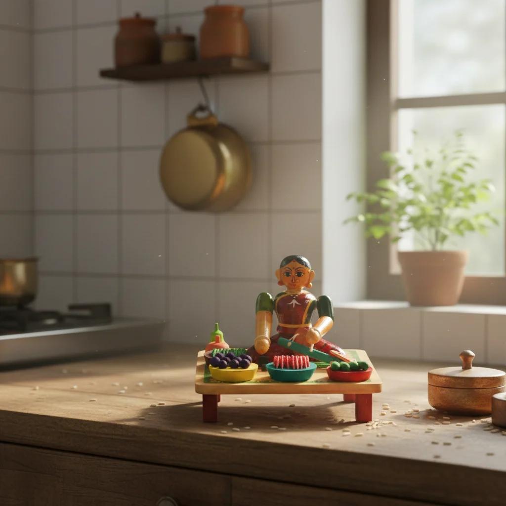 VPH Gift Store Kondapalli Wooden Sweetcorn Selling Women Doll Set Handcrafted for Home