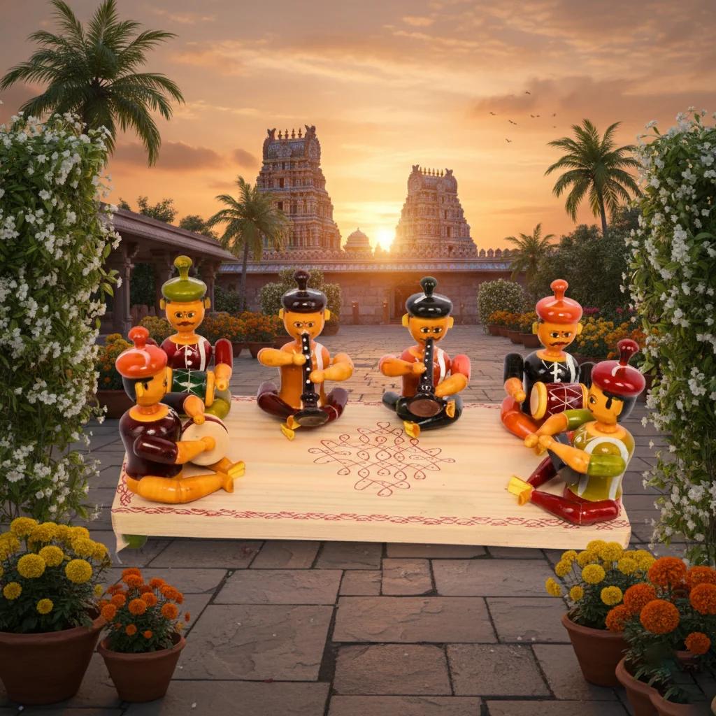 VPH Gift Store Kondapalli Wooden Traditional Sannai Mellam Decorative Figurines for Home