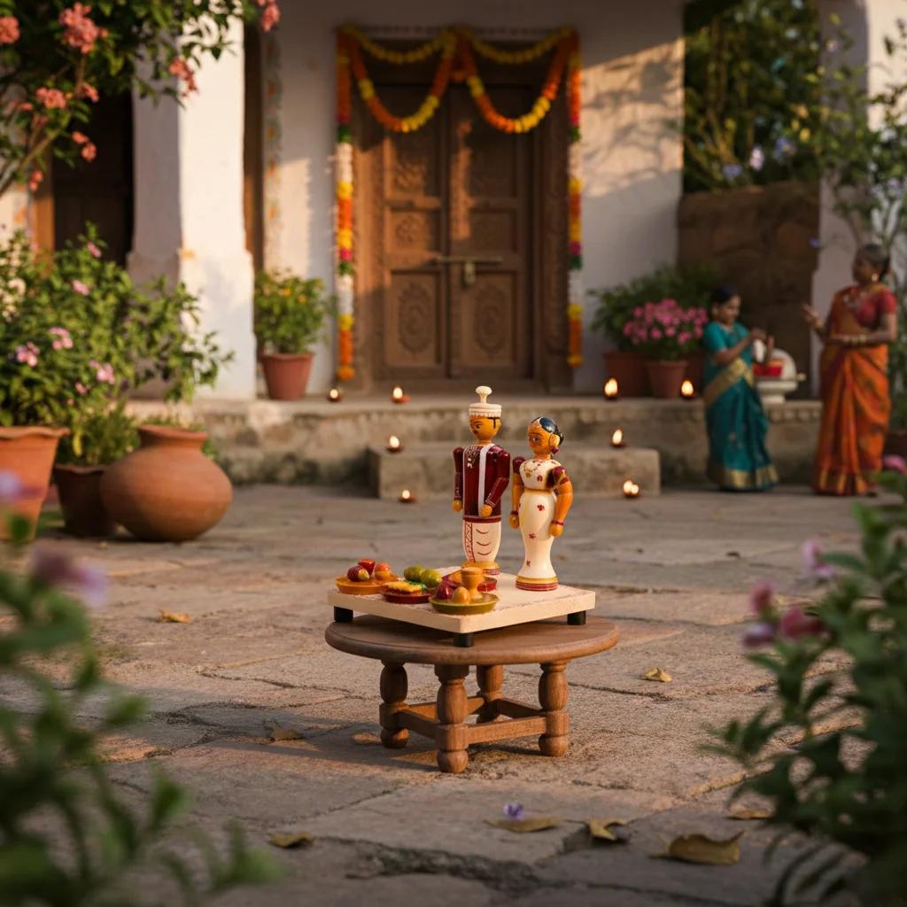 VPH Gift Store Kondapalli Wooden Traditional Bride and Groom Decorative Doll for Home