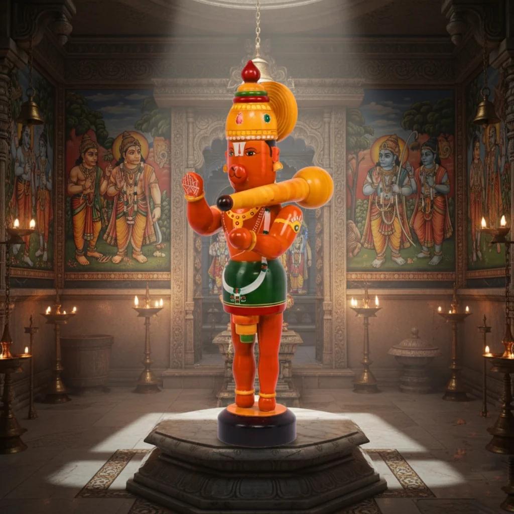 MH Decors Handcrafted Kondapalli Wooden Hanuman Idol for Home and Office Display