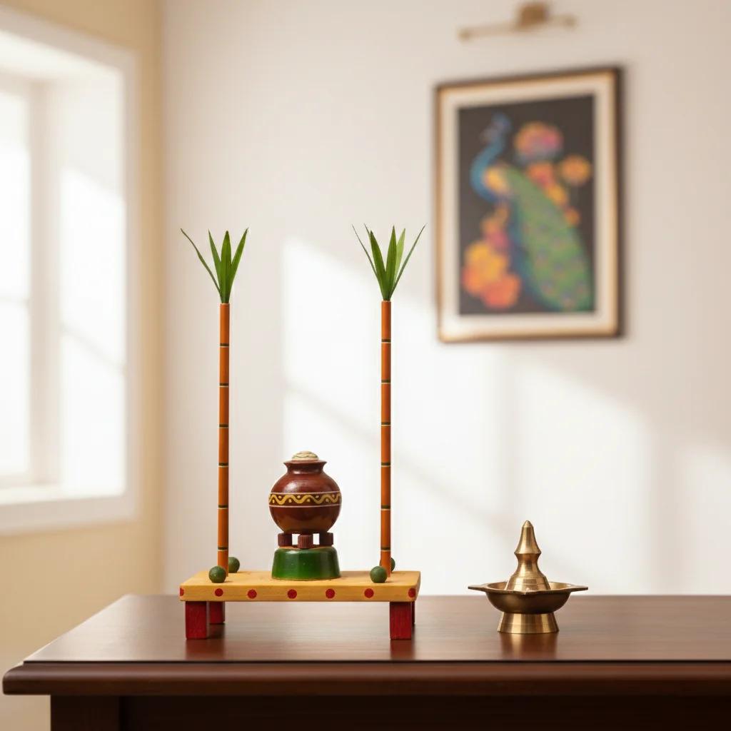 MH Decors Kondapalli Wooden Traditional Pongal Decorative Set for Home Celebration