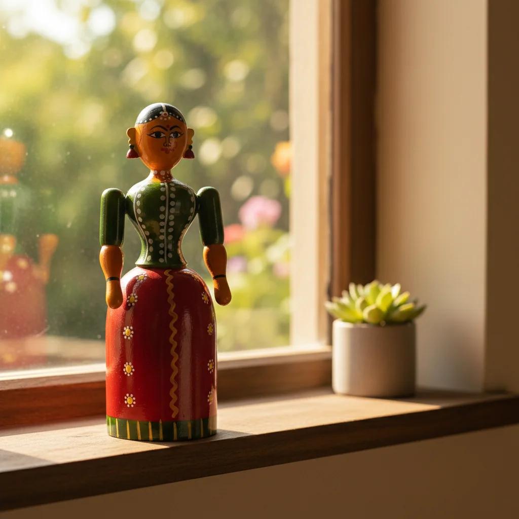 MH Decors Kondapalli Wooden Buttabomma Decorative Doll Hand Made for Home Interiors