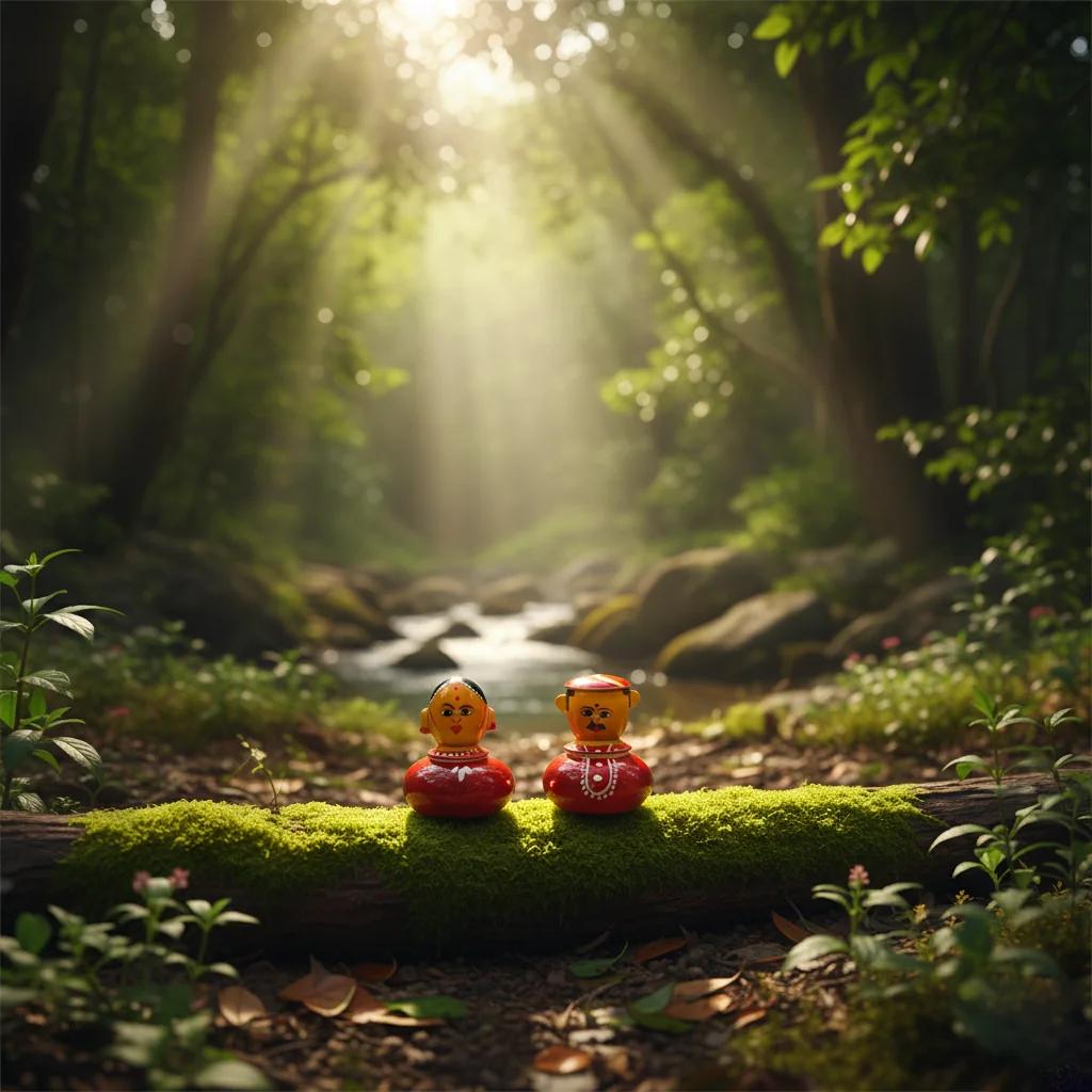 MH Decors Handcrafted Kondapalli Wooden Raja Rani Nesting Showpiece for Home